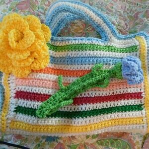 Colorful Crochet Handbag with Floral Accents